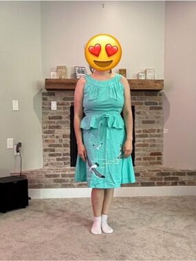 Turquoise Seagull Print Sleeveless Cotton 2-piece